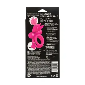 Silicone Rechargeable Dual Butterfly Ring - Pink penis ring - packaging view