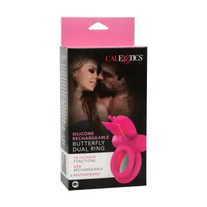 Silicone Rechargeable Dual Butterfly Ring - Pink penis ring - additional view