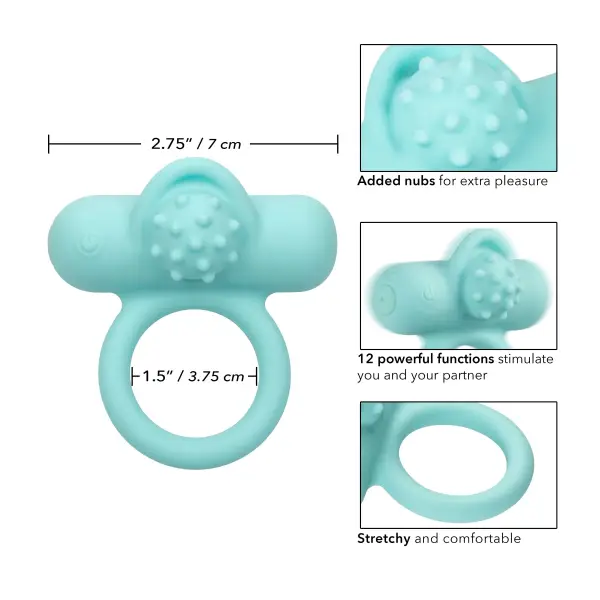 Silicone Rechargeable Nubby Lover's Delight - Blue best cock ring - alternate angle