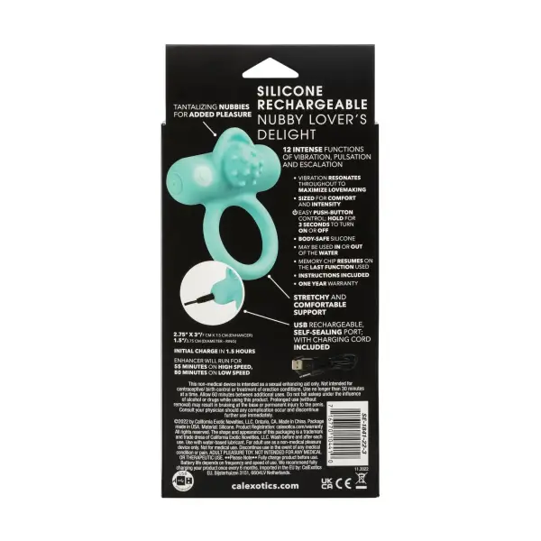 Silicone Rechargeable Nubby Lover's Delight - Blue best cock ring - packaging view