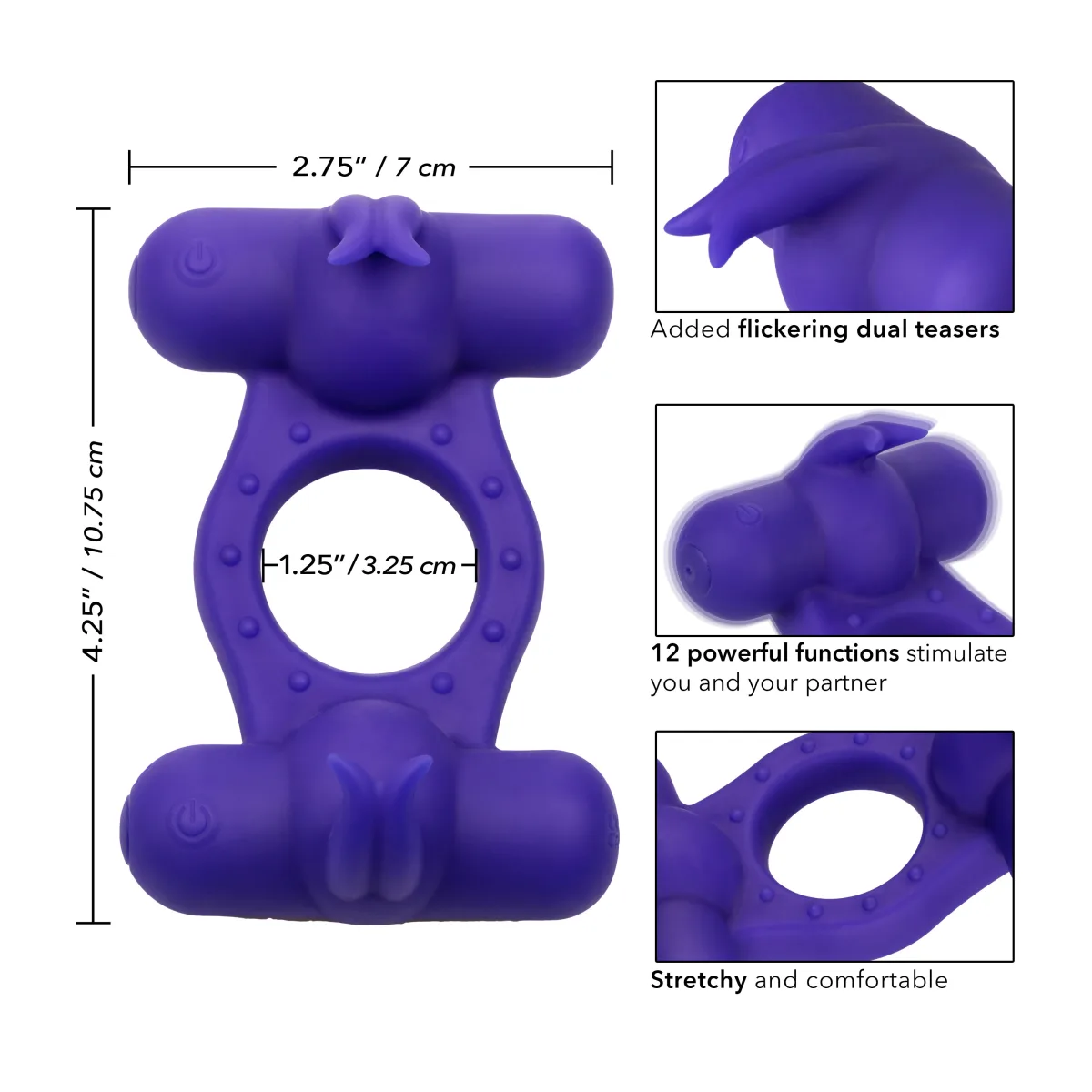 Silicone Rechargeable Triple Orgasm Enhancer - Purple stretchy cock ring - main image
