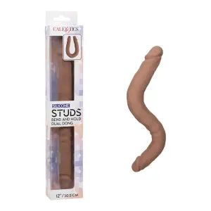 Silicone Studs Bend and Hold Dual Dong 12 in - Brown realistic double dildo - main product image