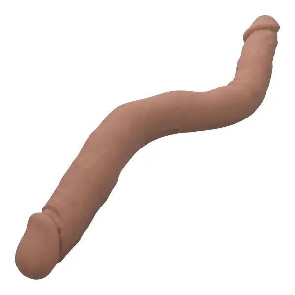 Silicone Studs Bend and Hold Dual Dong 12 in - Brown realistic double dildo - alternate product angle