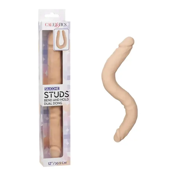 Silicone Studs Bend and Hold Dual Dong 12 in - Ivory realistic double dildo - main product image