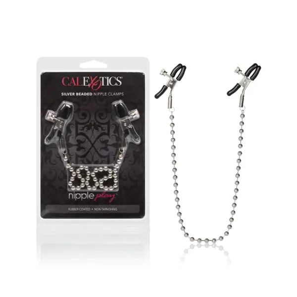 Silver Beaded Nipple Clamps 1 Silver Beaded Nipple Clamps nipple clamps - alternate angle