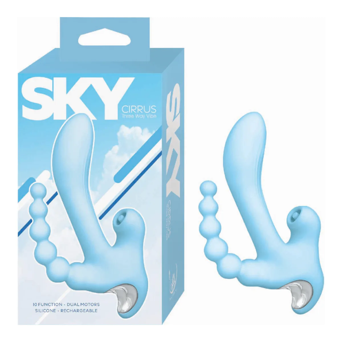 Sky Cirrus Three Way Vibe - Blue vibrating anal toys - product image 2