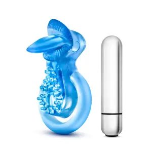 Stay Hard 10 Function Vibrating Tongue Ring - Blue - cock ring - product image 4
