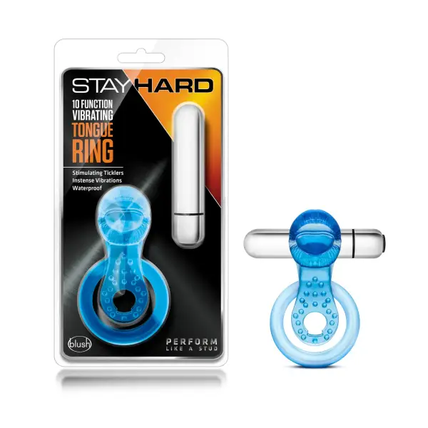 Stay Hard 10 Function Vibrating Tongue Ring - Blue - cock ring - product image 5