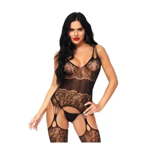 Strappy Rose Lace Suspender Bodystocking - Black - One Size 5 Strappy Rose Lace Suspender Bodystocking - Black - One Size bodystocking - main product image