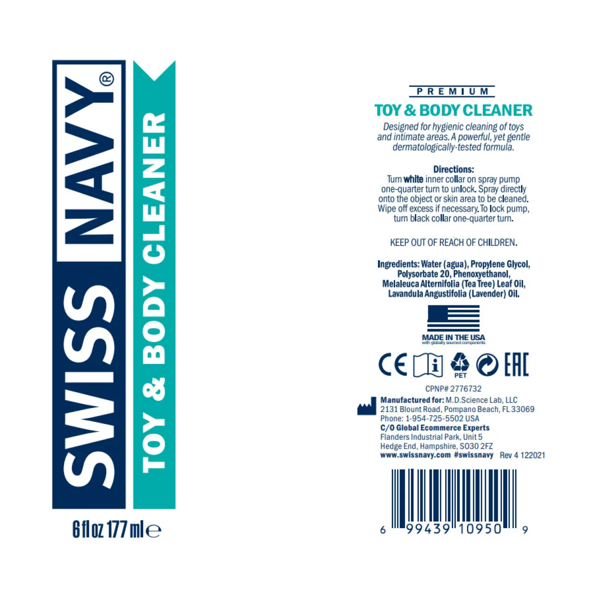Swiss Navy Toy and Body Cleaner 6 fl oz packaging or alternate view 2