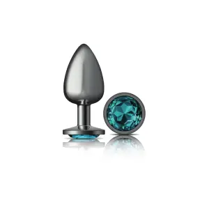 Teal Round Gem Gunmetal Metal Plug - Lg 6 Teal Round Gem Gunmetal Metal Plug - Lg teal round gem metal butt plug - main image