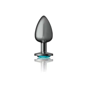 Teal Round Gem Gunmetal Metal Plug - Lg 8 Teal Round Gem Gunmetal Metal Plug - Lg teal round gem metal butt plug - product detail