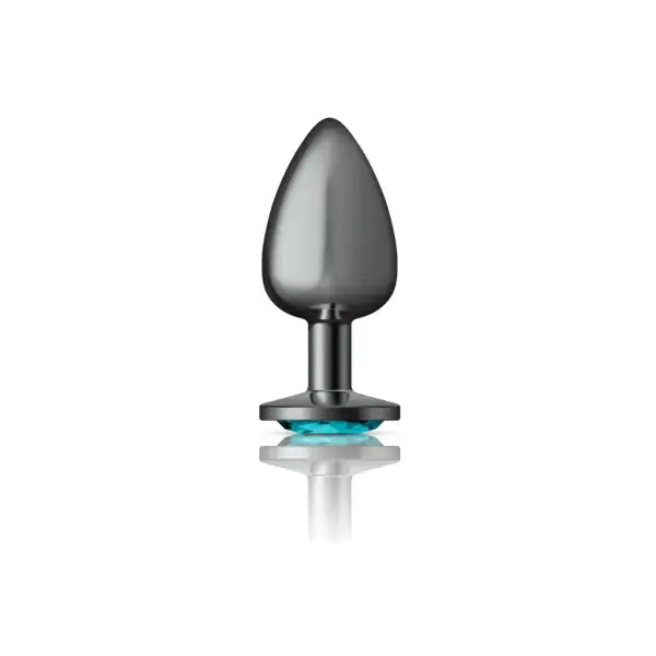 Teal Round Gem Gunmetal Metal Plug - Lg 2 Teal Round Gem Gunmetal Metal Plug - Lg teal round gem metal butt plug - product detail