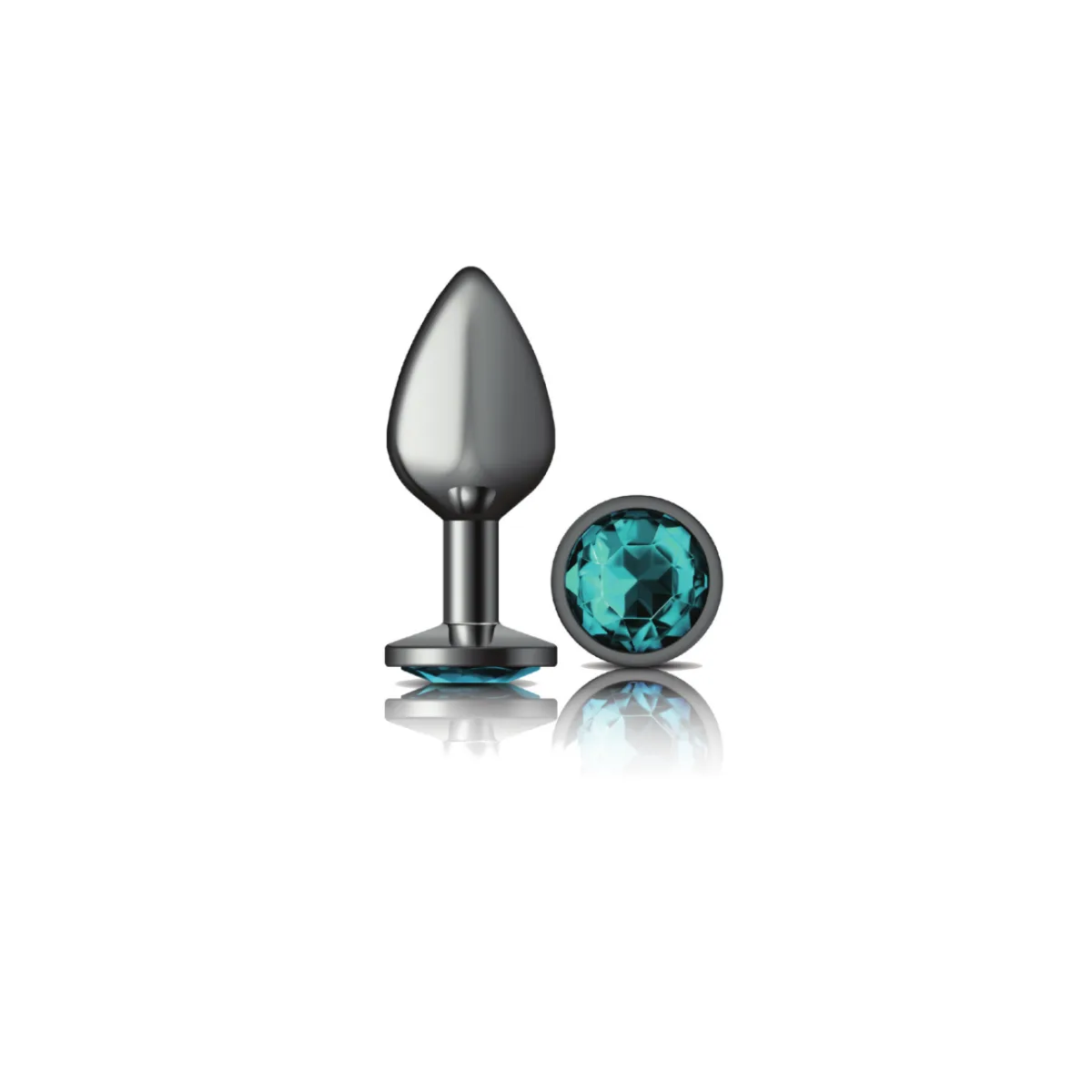 Teal Round Gem Gunmetal Metal Plug - Md cock ring butt plug - main image