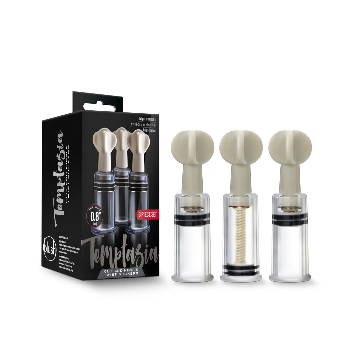 Temptasia - Clit and Nipple Twist Suckers - Set of 3 - Clear nipple sex toys for women - product image 2