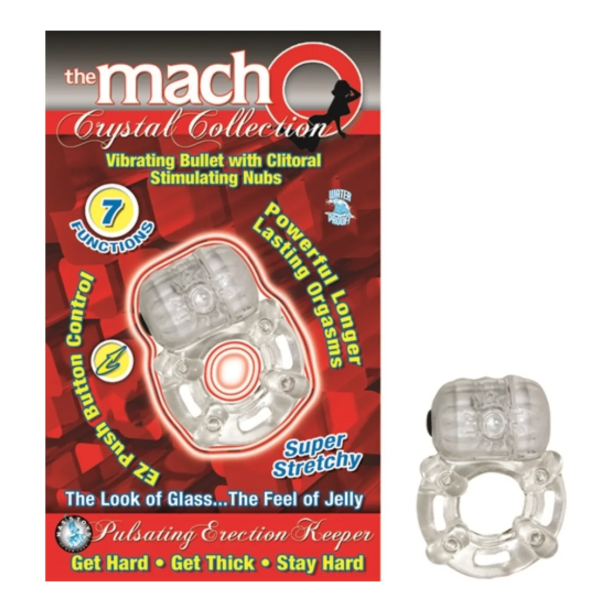 The Macho Crystal Collection Pulsating Erection Keeper - Clear - vibrating cock ring - main product image