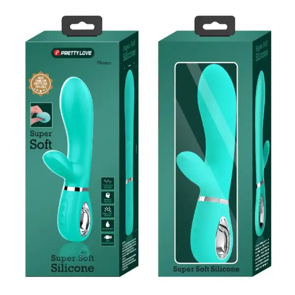 Thomas Super Soft Silicone Rabbit Vibrator - Turquoise - view 5