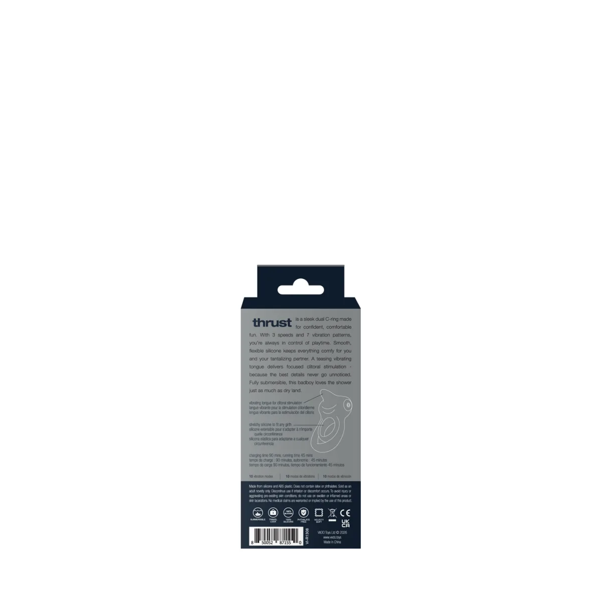 Thrust Rechargeable Dual C-Ring - Black - double vibrating cock ring - product image 2