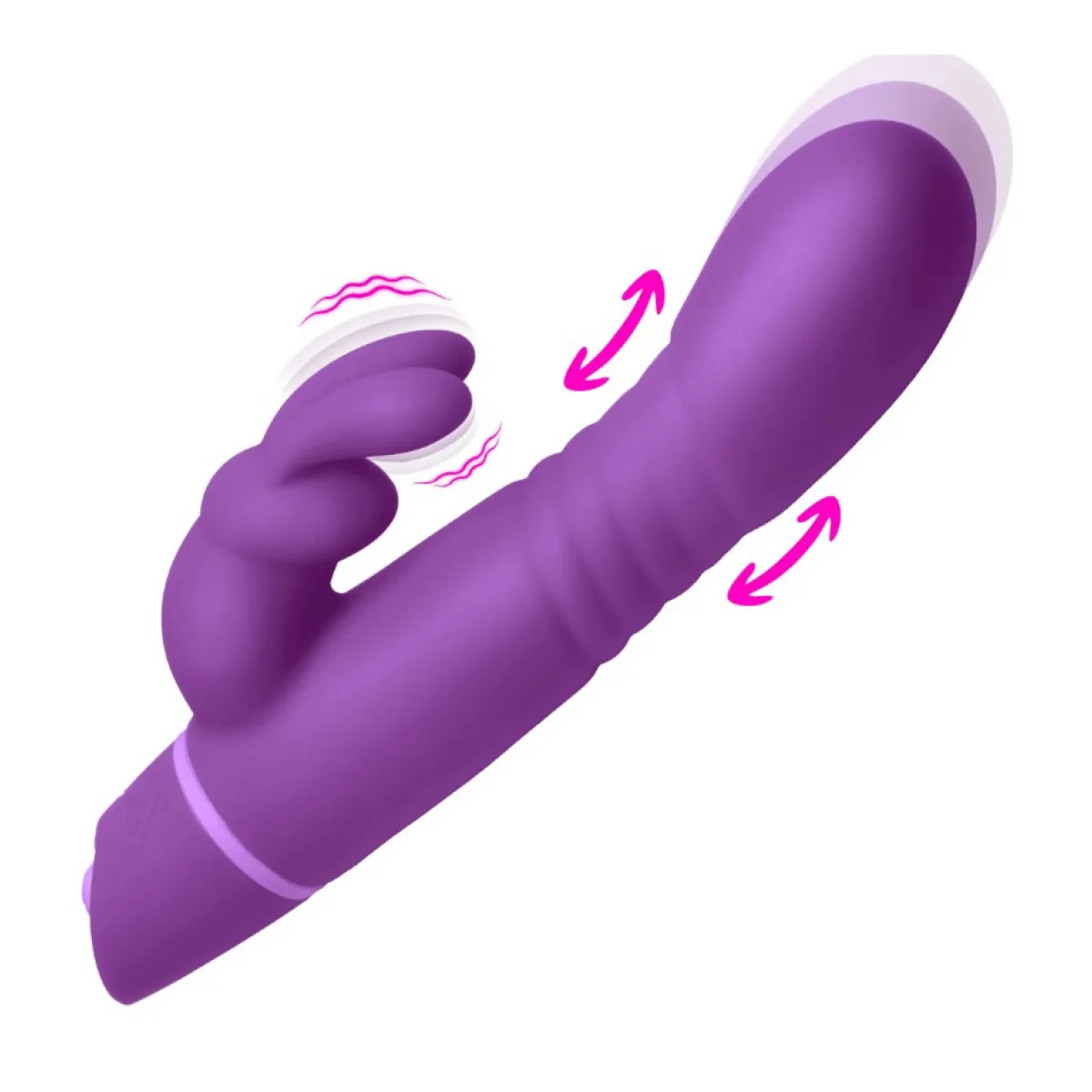 Thrusting Silicone Rabbit Vibrator - Purple – rabbit vibrator with beads – view 2