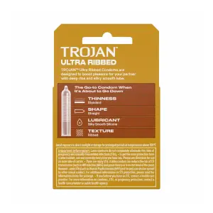 Trojan Stimulations Ultra Ribbed Lubricated Condoms — 3 Pack packaging or alternate view 2
