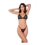 Two Piece Rhinestone Lace Set - Os - Black lingerie sets - main product image