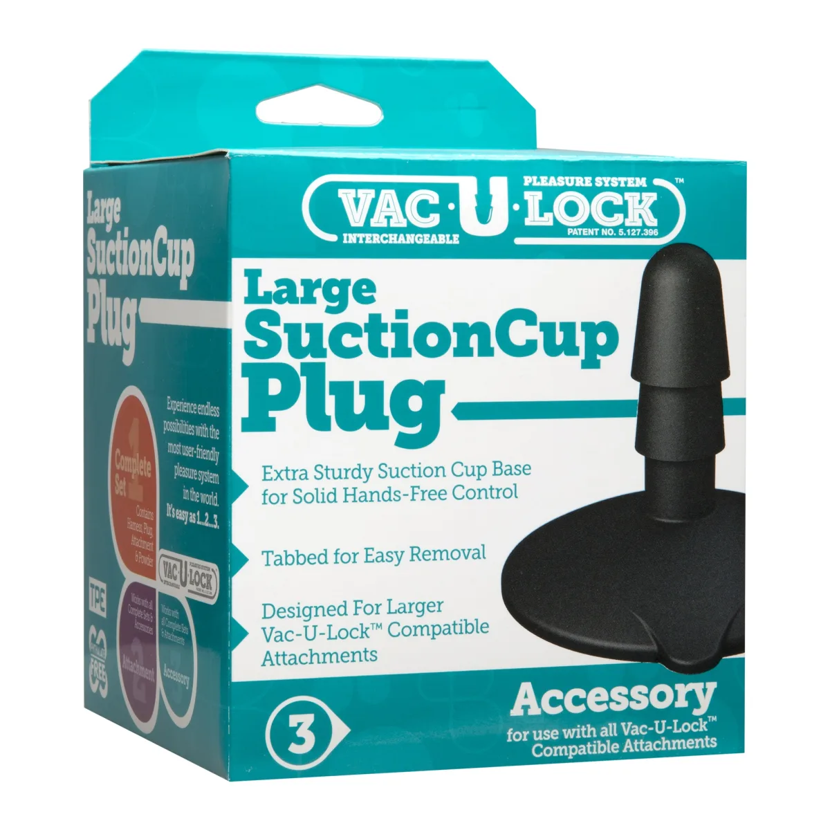Vac-U-Lock Large Black Suction Cup Plug - harness compatible dildo - product image 2