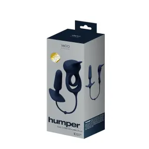 Humper Rechargeable Dual C-Ring With Anal Plug - Black - vibrating cock ring - main product image