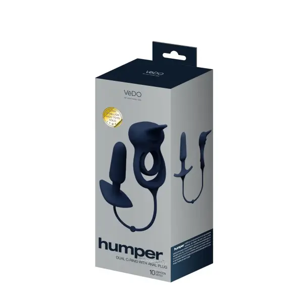 Humper Rechargeable Dual C-Ring With Anal Plug - Black - vibrating cock ring - main product image
