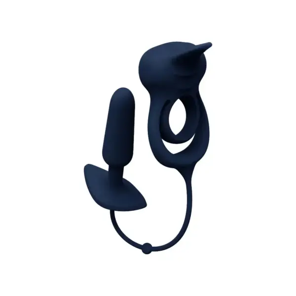 Humper Rechargeable Dual C-Ring With Anal Plug - Black - vibrating cock ring - product image 4