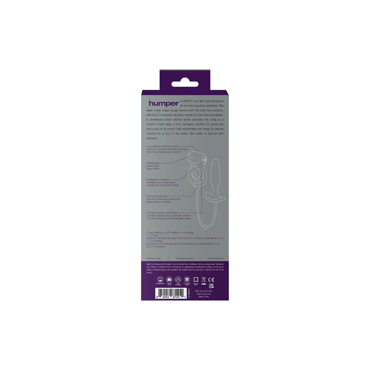 Humper Rechargeable Dual C-Ring With Anal Plug - Purple - vibrating cock ring - product image 2