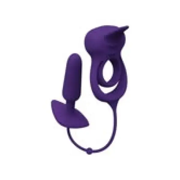 Humper Rechargeable Dual C-Ring With Anal Plug - Purple - vibrating cock ring - product image 4