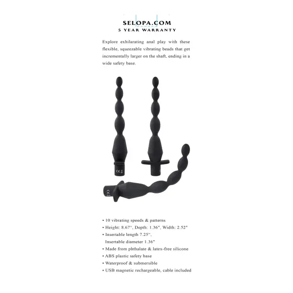 Vibrating Butt Beads - Black vibrating anal bead - additional view