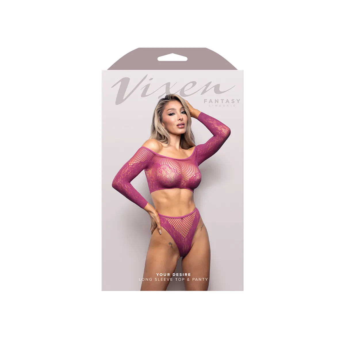 Your Desire Long Sleeve Top and Panty - Os - Magenta lingerie sets - main product image